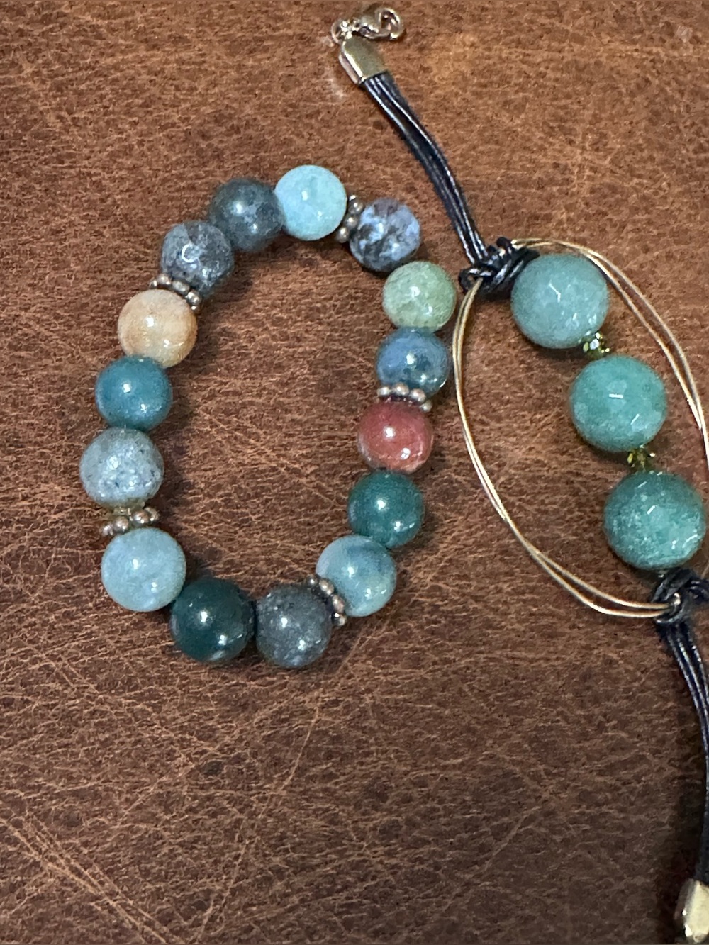 Fancy Jasper and faceted Jade beaded set of two bracelets